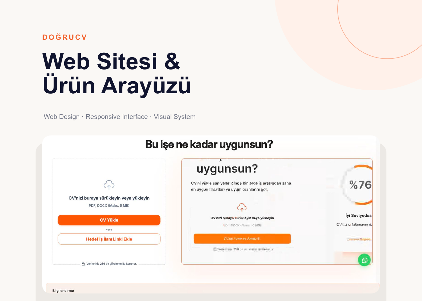 DoğruCV web sitesi ve ürün arayüzü portfolyo sunumu